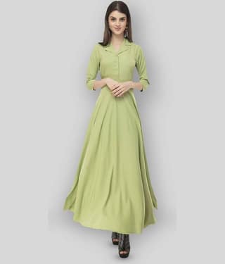 Rudrakriti Women Crepe Solid A-line Dress ( Green )