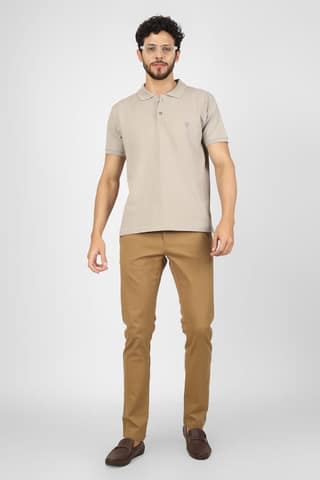 BLUEFICUS Men Solid Polo Neck Pure Cotton T-Shirt (Grey)