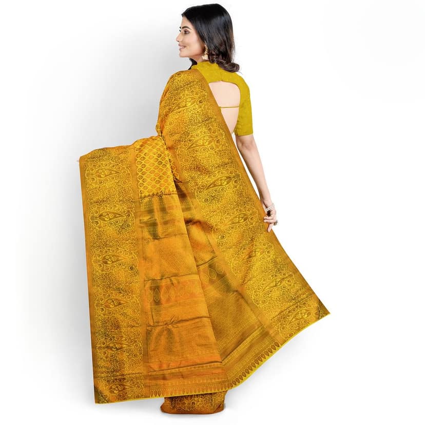 Mustard Yellow Double Shaded Zari Woven Saree with Unstitched Blouse view 2