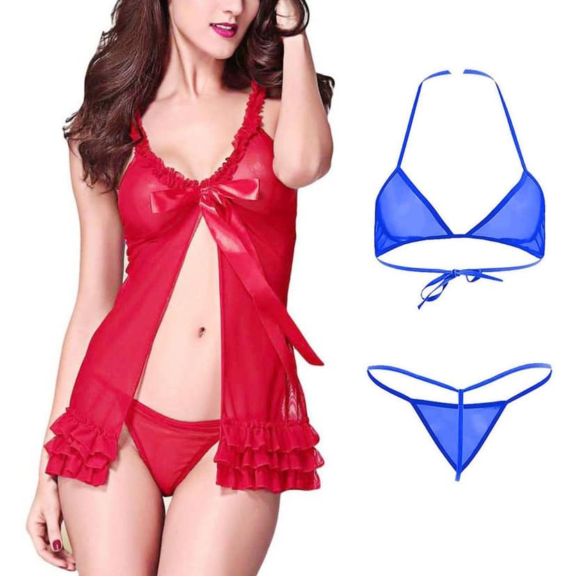 Babydoll night dress with Bra panty set Combo Pack 2 view 5
