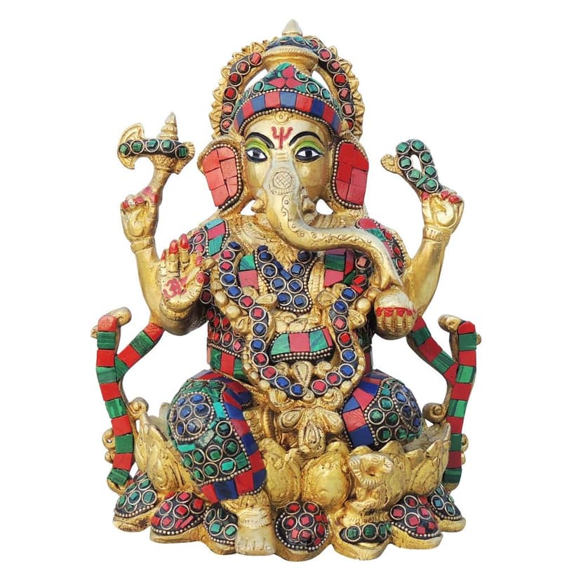 Brass Showpiece Ganesh Stone God Idol Statue (BSMAS1630 D) view 2