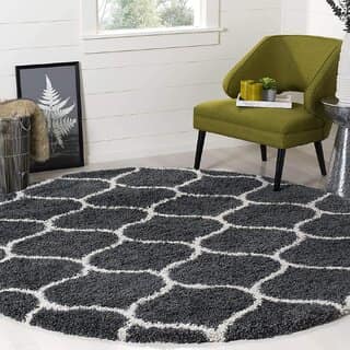GALLERY HOME Silky Smooth Anti-Skid Shaggy Round Carpet with 2 inch Thickness (8x 8 Round, Charcoal M1)