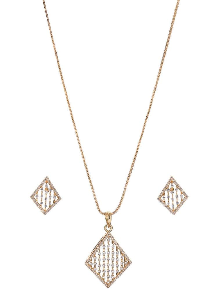 Gold Toned White AD Zircon Geometric Delicate Pendant Jewellery Set view 5