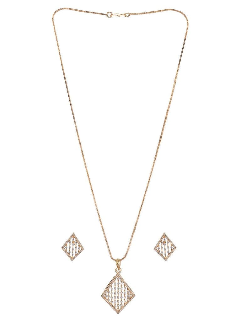 Gold Toned White AD Zircon Geometric Delicate Pendant Jewellery Set view 6