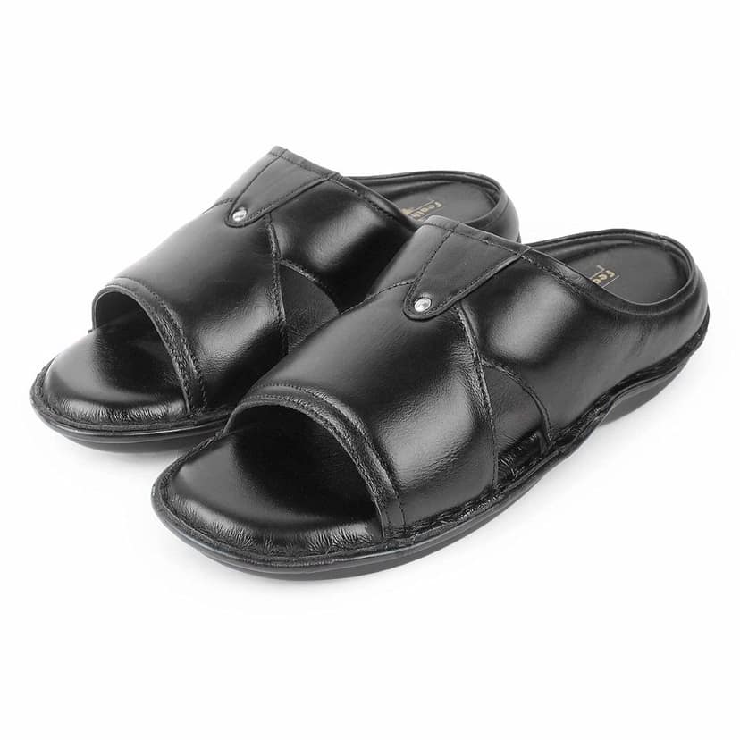 FEATHER LEATHER Men's Genuine Leather Comfortable & Fashionable Sandals & Slippers | Casual Indoor/Outdoor/Chappal | Flat Flip Flops Slippers With Strap view 5