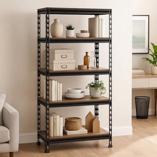 JD Fresh 5-Shelf Boltless Metal Rack for Storage/60x24x12 Inch Adjustable Standing Shelf with MDF Wooden