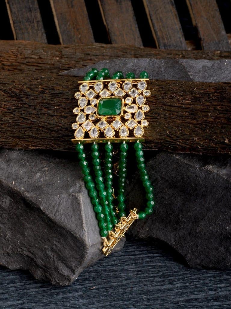 Gold Plated White Polki Green Beads Wraparound Bracelet view 2