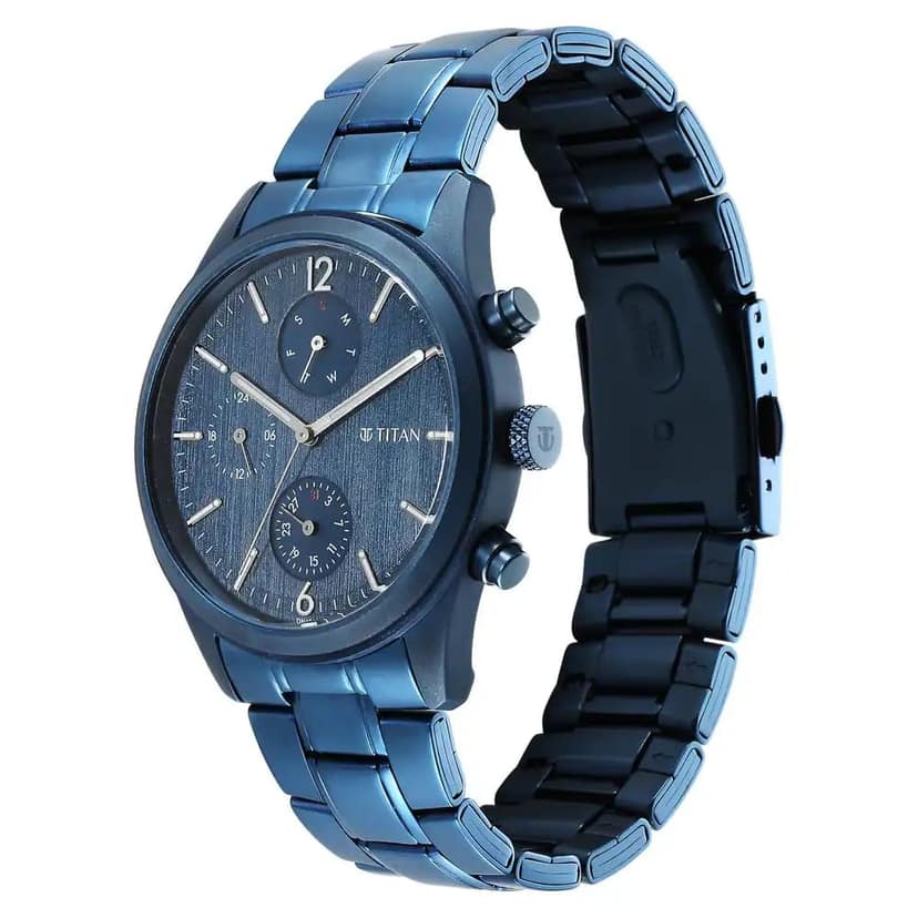TITAN Neo Splash Quartz Multifunction Blue Dial Stainless Steel Strap Watch for Men 1805QM07 view 2