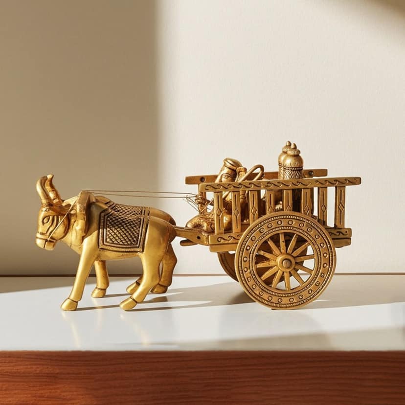 Brass Showpiece Cow Cart Statue, Length : 11 Inch (BSMAS1546 C)