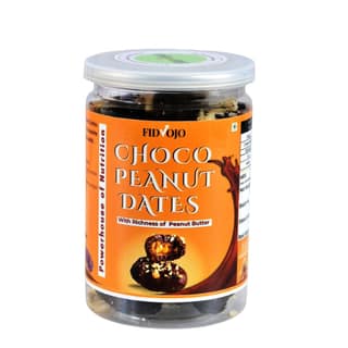 FIDVOJO Choco Peanut Dates - No Added Sugar Dark Chocolate Coated Stuffed Dates with Crunchy Peanut Butter & Roasted Peanut Chunks | High Protein Vegan Healthy Snack & Energy Bites (250g)