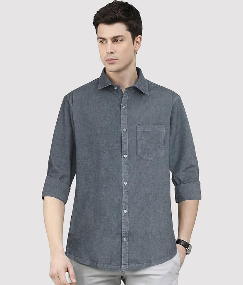 plounge 100% Cotton Regular Fit Solids Full Sleeves Men's Casual Shirt - Grey ( Pack of 1 )