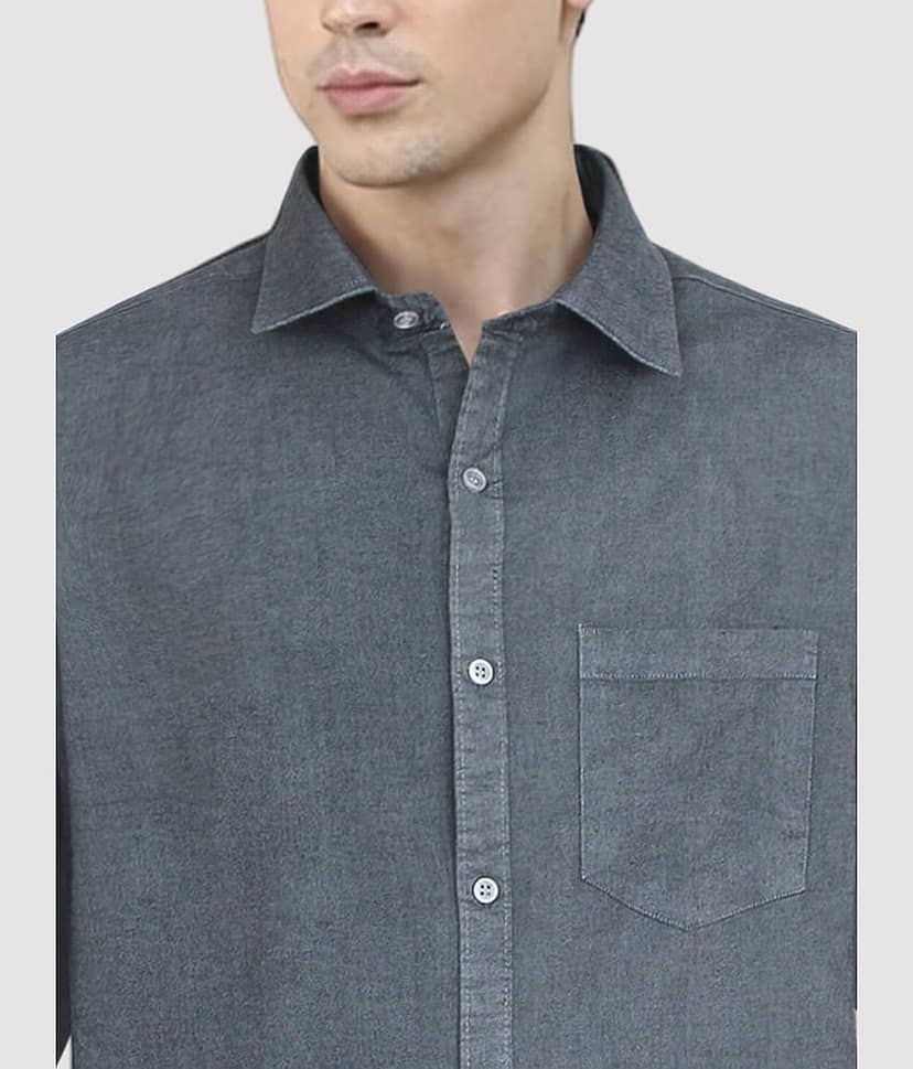plounge 100% Cotton Regular Fit Solids Full Sleeves Men's Casual Shirt - Grey ( Pack of 1 ) view 2
