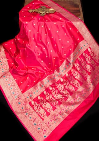 Gaajri Pink Banarasi Katan Silk Saree with Zari Butta and Meenakari Border | SILK MARK CERTIFIED