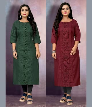 RIAANA Women Cotton Blend Embroidered Straight Kurti ( Multicolor )