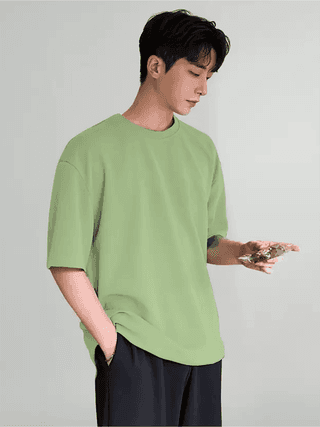 SCOTT FINCHER Men's Summer Casual Solid Color Short-Sleeved T-Shirt Loose Fit Tee Shirt Tops : AA(PARN)LGREEN