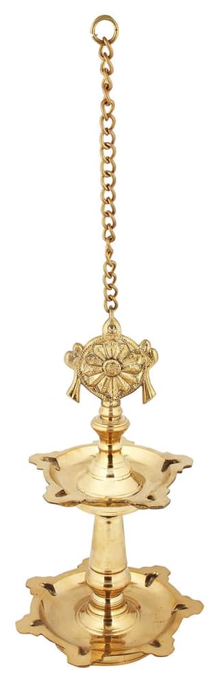 Poompuhar Metal Changu & Chakaram Hanging Lamps, 36 cm x 3 cm x 15 cm, Yellow, 1 Piece