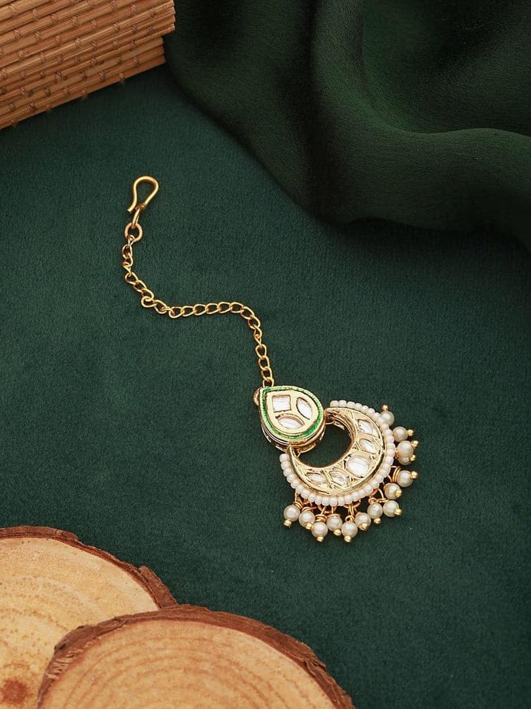 Gold Plated Panchi Kundan & Pearl Beaded Delicate Mangtika view 2
