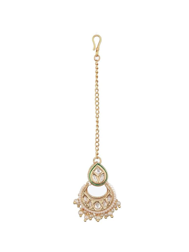 Gold Plated Panchi Kundan & Pearl Beaded Delicate Mangtika view 4
