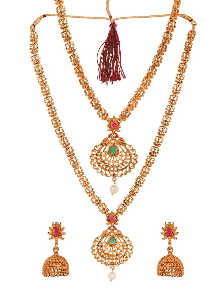 Gold Plated Grand South Indian Imitation Bridal combo Temple Jewellery Set view 4