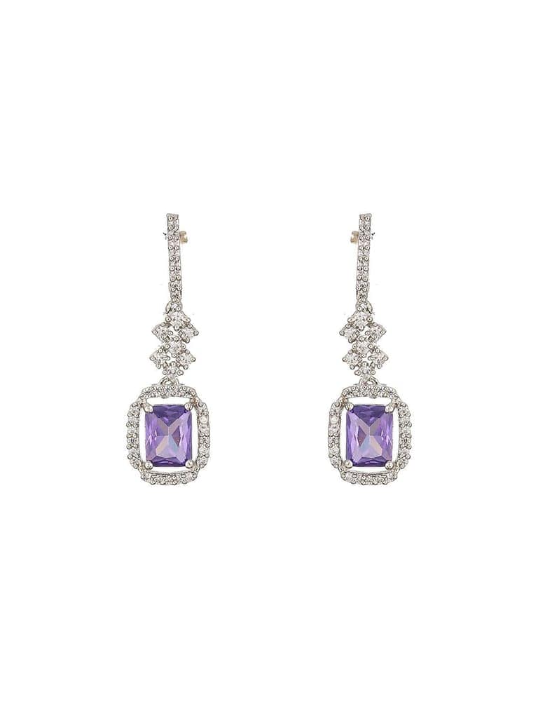 Silver Plated Lavender AD studded Minimal Officewear Drop Earrings view 5