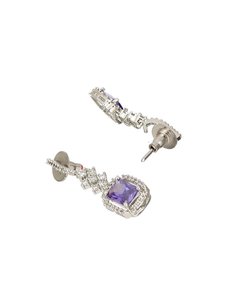 Silver Plated Lavender AD studded Minimal Officewear Drop Earrings view 6