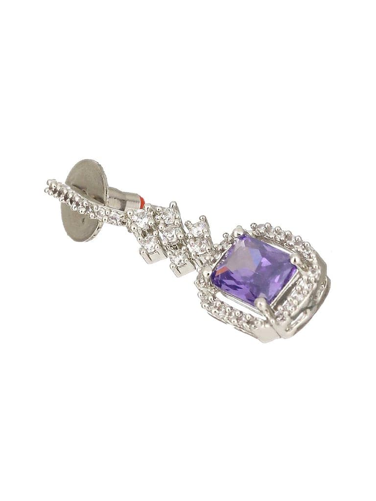 Silver Plated Lavender AD studded Minimal Officewear Drop Earrings view 7