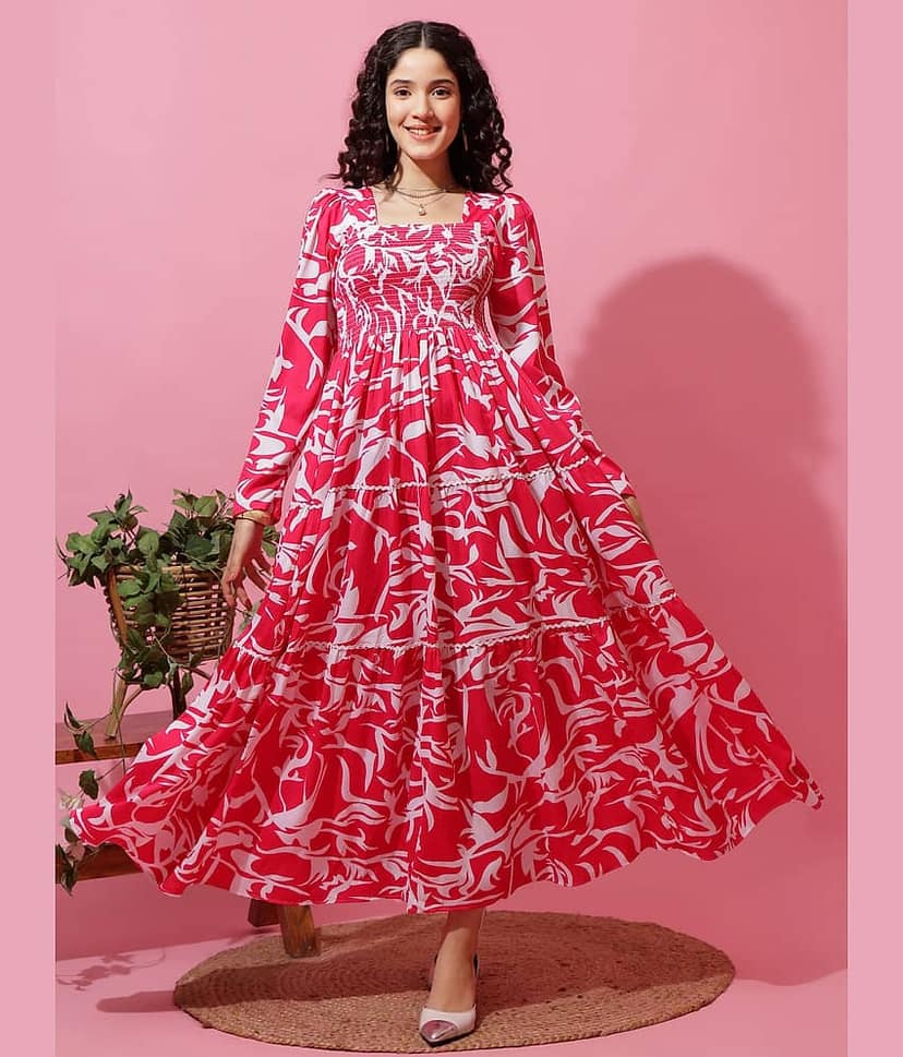 Sheetal associates Women Crepe Printed Fit & Flare Dress ( Pink )