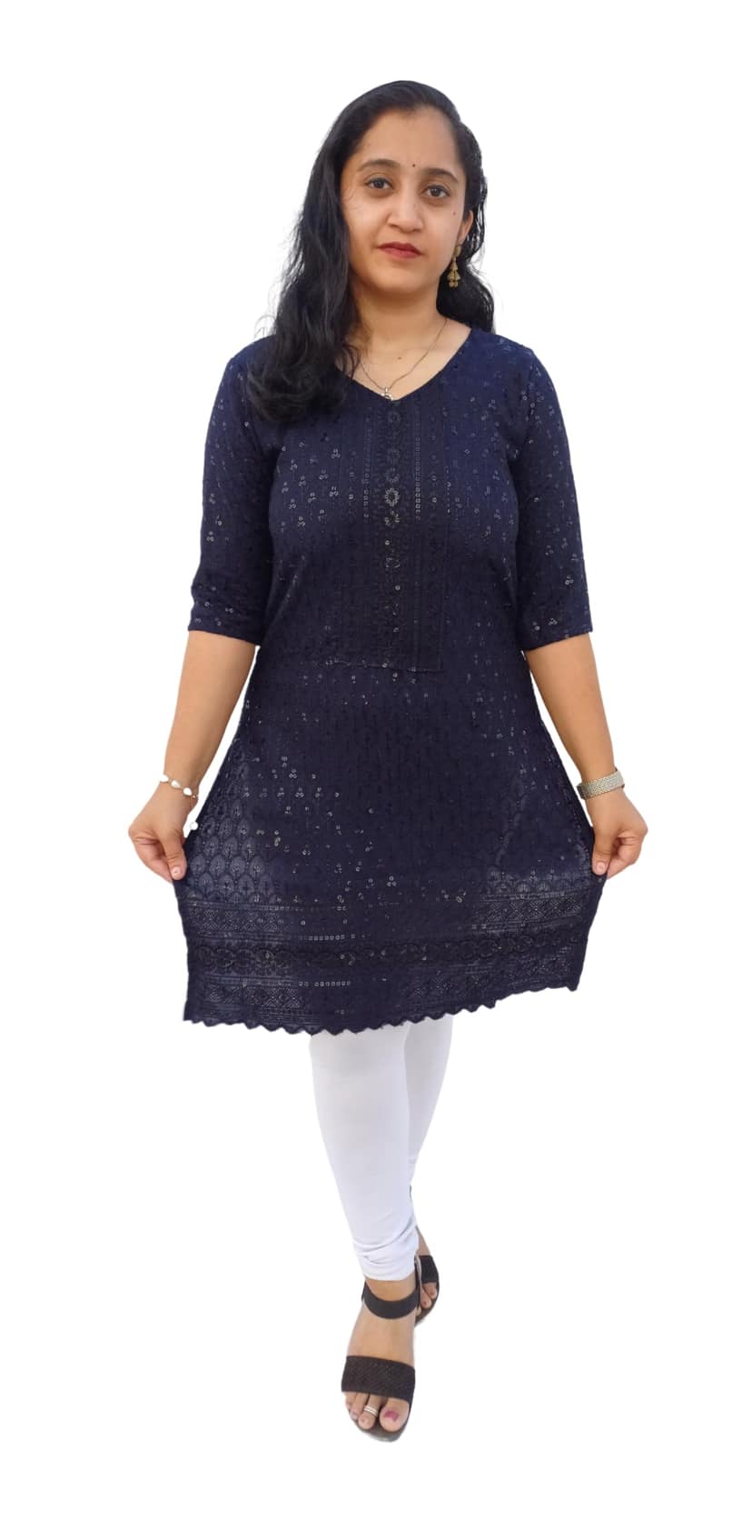 Mom and Me Rayon Chikankari Kurta/Kurti for Women, Soft, Casual Wear, No Bottom, Colours: Black, Maroon, Navy Blue, Pink, Red, White, Yellow, Sizes: S, M, L, XL, 2XL, 3XL (XXX-Large, Navy Blue)