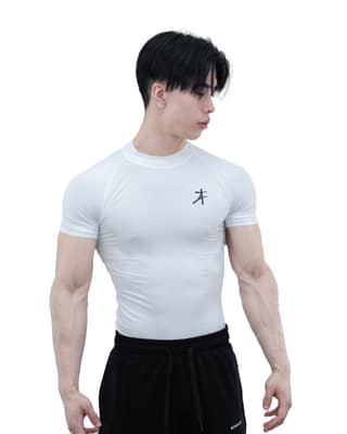 Athflex Men's High-Neck Compression T-Shirt - Nylon Spandex Blend, Moisture-Wicking, 4-Way Stretch, and Muscle Support Sportswear for Workout,Fitness & GYM - white/XL