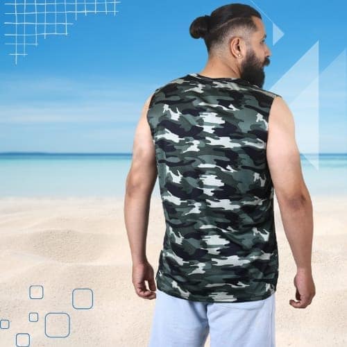 Men's Gym Sleeveless T-Shirt Camouflage Green - Drifit, Quick Dry Sports Tank Top, Sando Vest view 4
