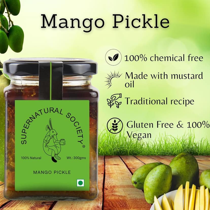 Supernatural Society - Homemade Mango Pickle 300g | Aam ka Achar & chutneys | Fresh Made with Mothers Guide Recipe Cold Pressed Mustard Oil view 3