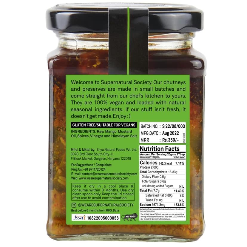 Supernatural Society - Homemade Mango Pickle 300g | Aam ka Achar & chutneys | Fresh Made with Mothers Guide Recipe Cold Pressed Mustard Oil view 4