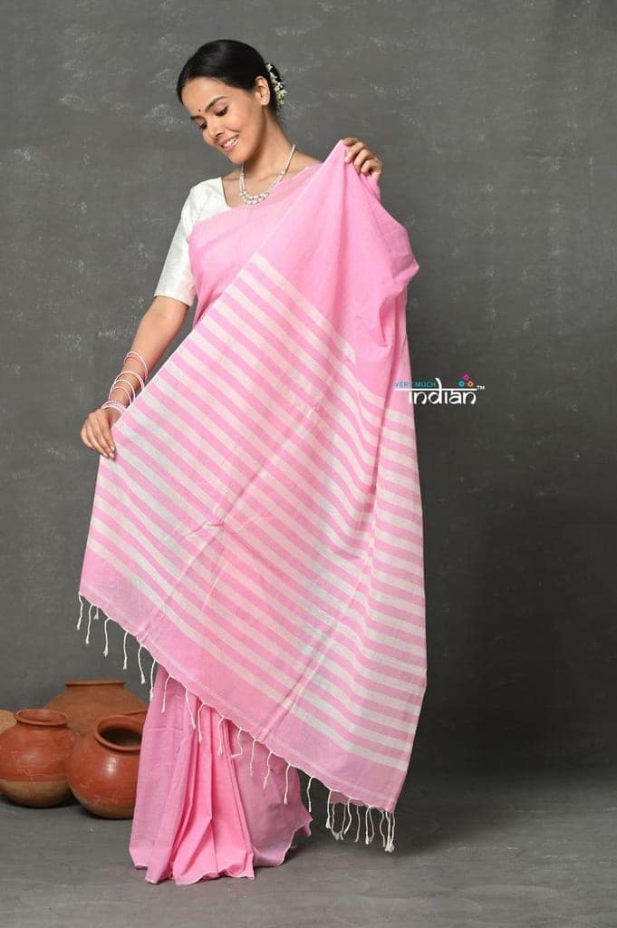 Tyohaar ~ Pure Mul Cotton Handloom Saree ~ Feather Pink view 2