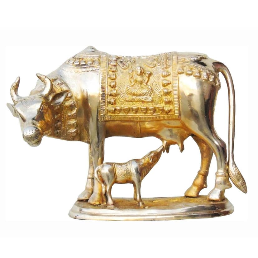 Brass Cow & Calf Statue - Antique Religious Artwork, Height : 10 Inch (BSMAS805 A) view 2
