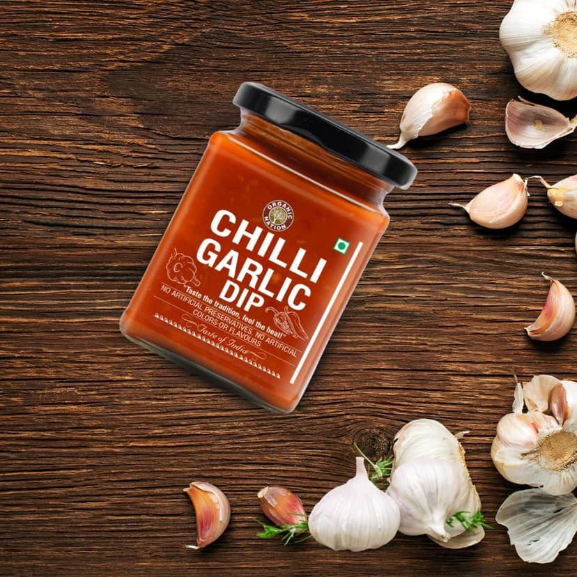 Organic Nation Chilli Garlic Dip | Homestyle Made with Red Chillies, Garlic & Aromatic Spices | No Added Preservatives, No Artificial Flavours | Traditional Recipe, 260g view 3