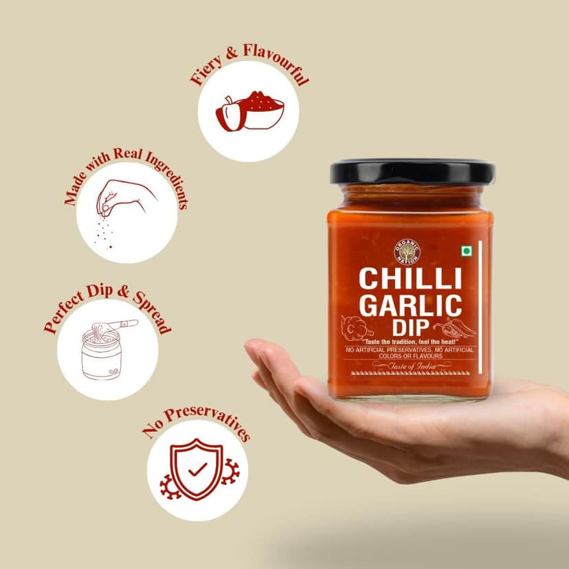 Organic Nation Chilli Garlic Dip | Homestyle Made with Red Chillies, Garlic & Aromatic Spices | No Added Preservatives, No Artificial Flavours | Traditional Recipe, 260g view 5