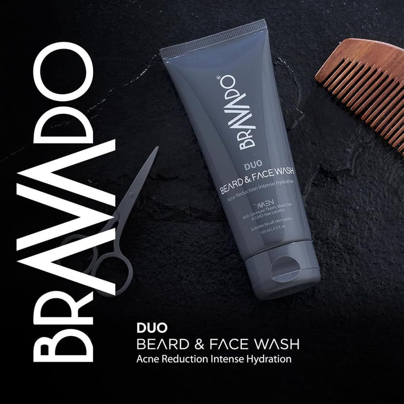 BRAVADO Duo Beard, Mustache & Face Wash for Men | Deep Cleansing & Hydrating | Reduces Dark Spots & Wrinkles | Removes Oil and Impurities | Beard Wash, Face Cleanser, Moisturizing | All Skin - 100ml view 8
