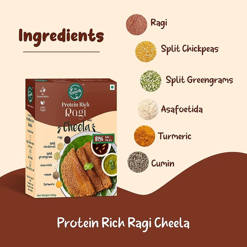 The Naturik Co Ragi and Multigrain Cheela Mix Combo - 250g each (Pack of 2), Ready to Cook Chilla/Dosa, Protein Rich Healthy Breakfast, 20% Protein, Anytime Snack for Kids and Family view 4
