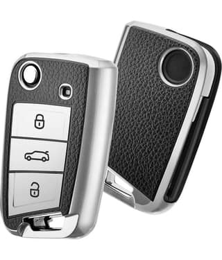 SPINFO™ Premium Soft TPU Leather Pattern Key Cover Compatible with Skoda Kylaq Slavia Kushaq Taigun Tiguan Virtus Octavia Kodiaq Superb Folding Key