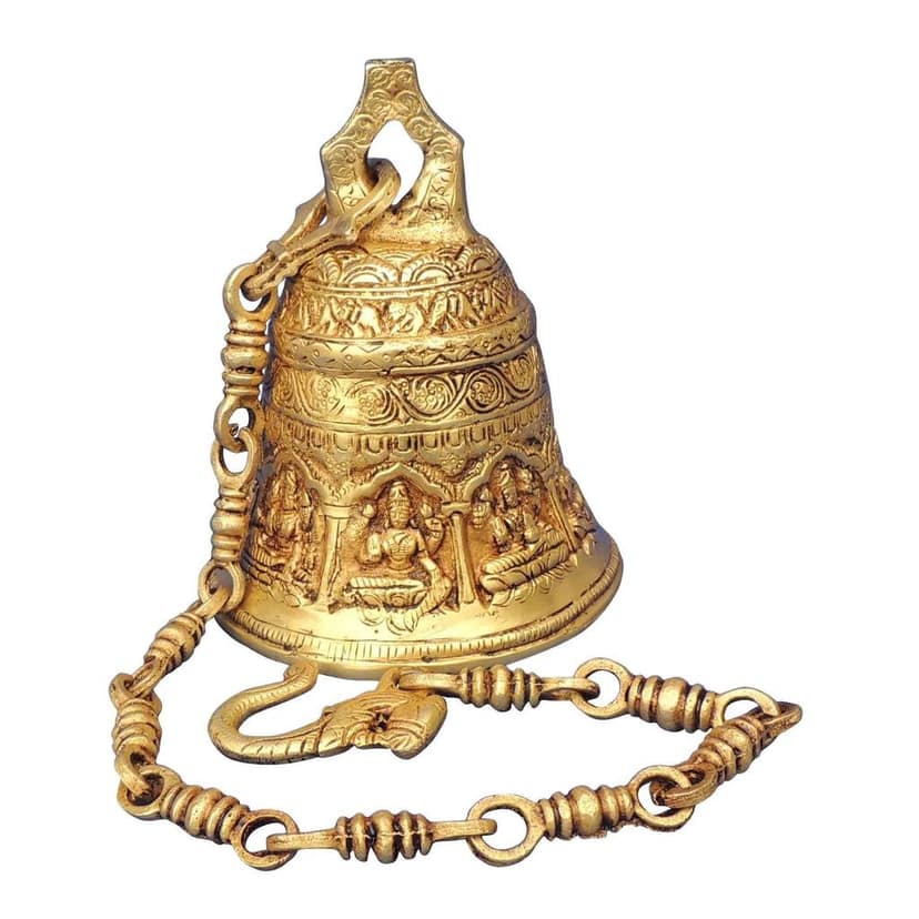 Brass Showpiece Bell With Chain God Idol Statue, Height : 7 Inch (BSMAS1372 C) view 2