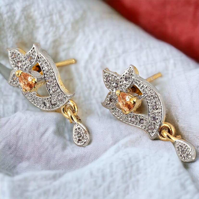 Lucky Jewellery 18K Gold Plated American Diamond (AD) Gold color Pendant,Earring With Chain For Girls & Women.(333-P4SA-1505-LCT) view 2