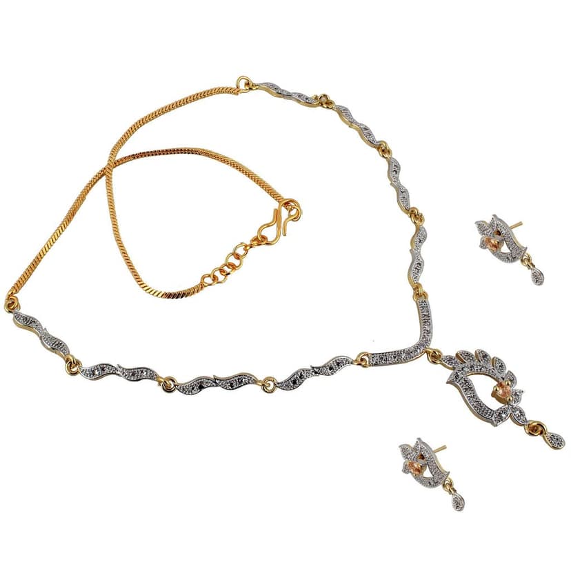 Lucky Jewellery 18K Gold Plated American Diamond (AD) Gold color Pendant,Earring With Chain For Girls & Women.(333-P4SA-1505-LCT) view 3