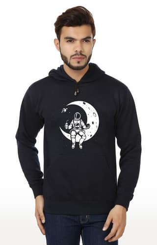 Men's Blue Fleece Printed Hoodies
