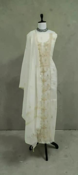Lucknow Chikankari Hand-Embroidered Mul Cotton Dress Material