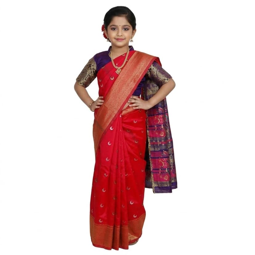 Mom and Me Maharashtrian Chandrakor Design Pre-Stitched Saree for Girls