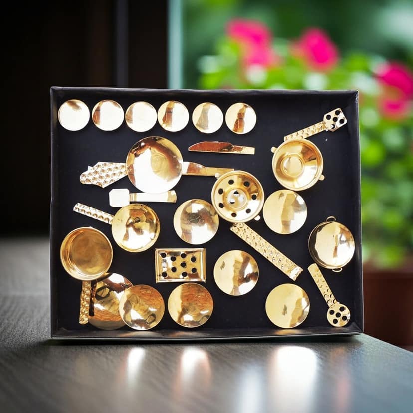 Brass Miniature Kitchen Set Toy | Traditional Cooking Play Set, Height : 1 Inch (ZMAS474 C)