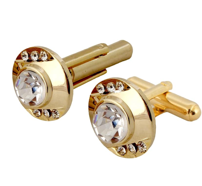 LUCKY JEWELLERY Unique White Color Golden Plated Formal Wedding Shirt, Suit, Blazer Cufflinks Pair Set for Men.(218-M4C4-STGM40) view 2