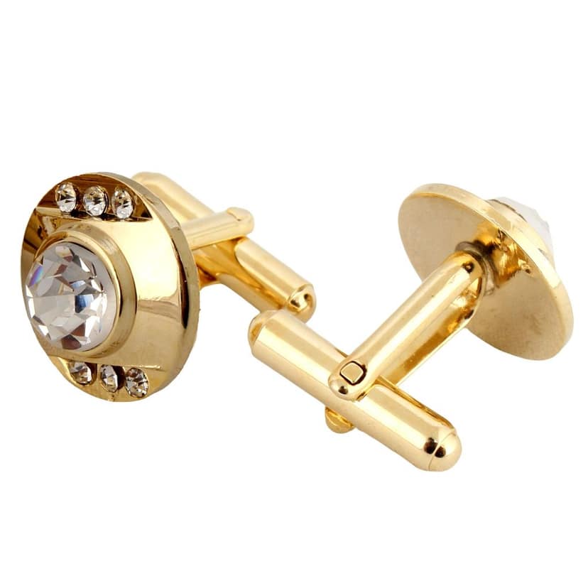 LUCKY JEWELLERY Unique White Color Golden Plated Formal Wedding Shirt, Suit, Blazer Cufflinks Pair Set for Men.(218-M4C4-STGM40) view 3