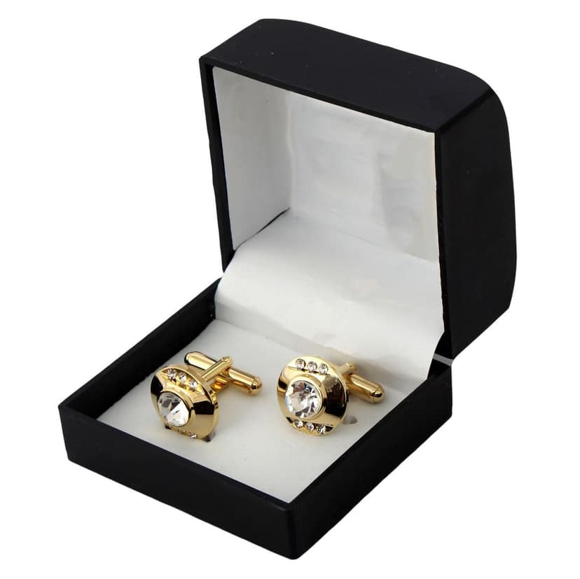 LUCKY JEWELLERY Unique White Color Golden Plated Formal Wedding Shirt, Suit, Blazer Cufflinks Pair Set for Men.(218-M4C4-STGM40) view 4