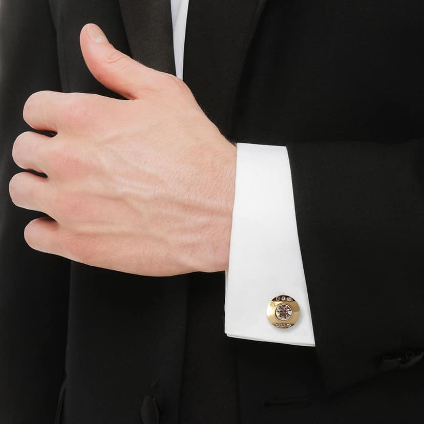 LUCKY JEWELLERY Unique White Color Golden Plated Formal Wedding Shirt, Suit, Blazer Cufflinks Pair Set for Men.(218-M4C4-STGM40) view 5